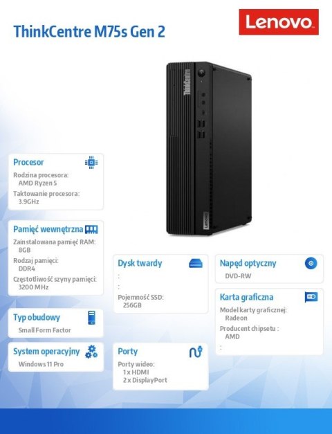Lenovo Komputer ThinkCentre M75s G2 SFF 11R80043PB W11Pro 5600G/8GB/256GB/INT/DVD/3YRS OS Lenovo Komputer ThinkCentre M75s G2 SFF 11R80043PB W11Pro 5600G/8GB/256GB/INT/DVD/3YRS OS