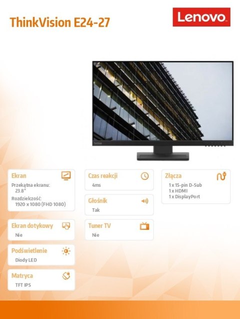 Lenovo Monitor 23.8 ThinkVision E24-27 WLED LCD 62B6MZR3EU Lenovo Monitor 23.8 ThinkVision E24-27 WLED LCD 62B6MZR3EU